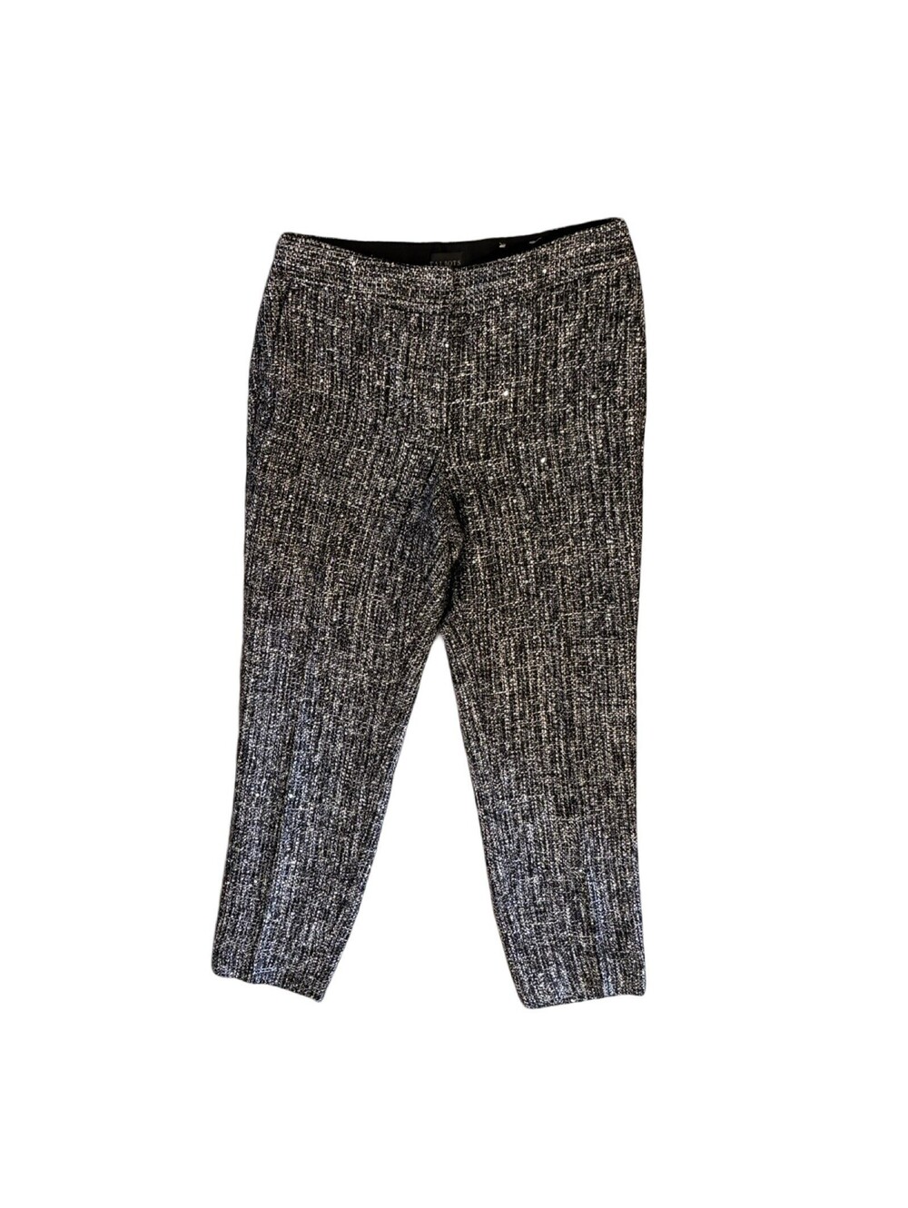 Talbots Hampshire Ankle Pants Womens 2P Black White Tweed Metallic Career